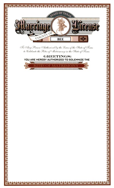 Example Image of Texas Marriage License